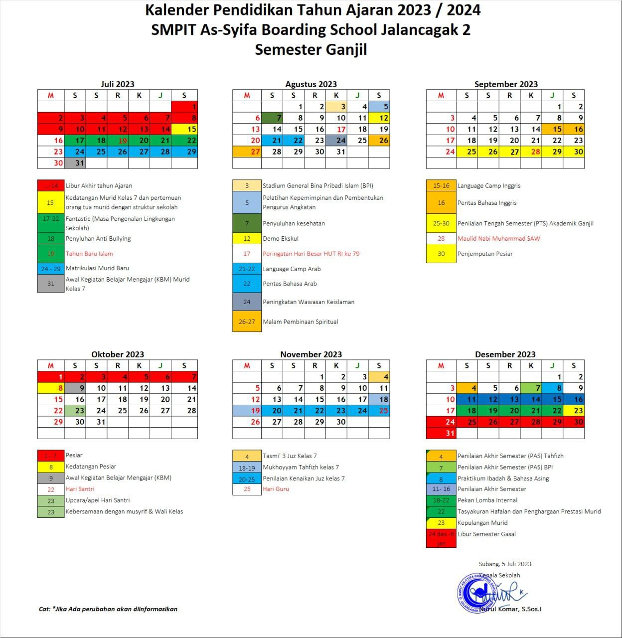 Kalender Pendidikan - SMPIT AS-SYIFA BOARDING SCHOOL JALANCAGAK 2